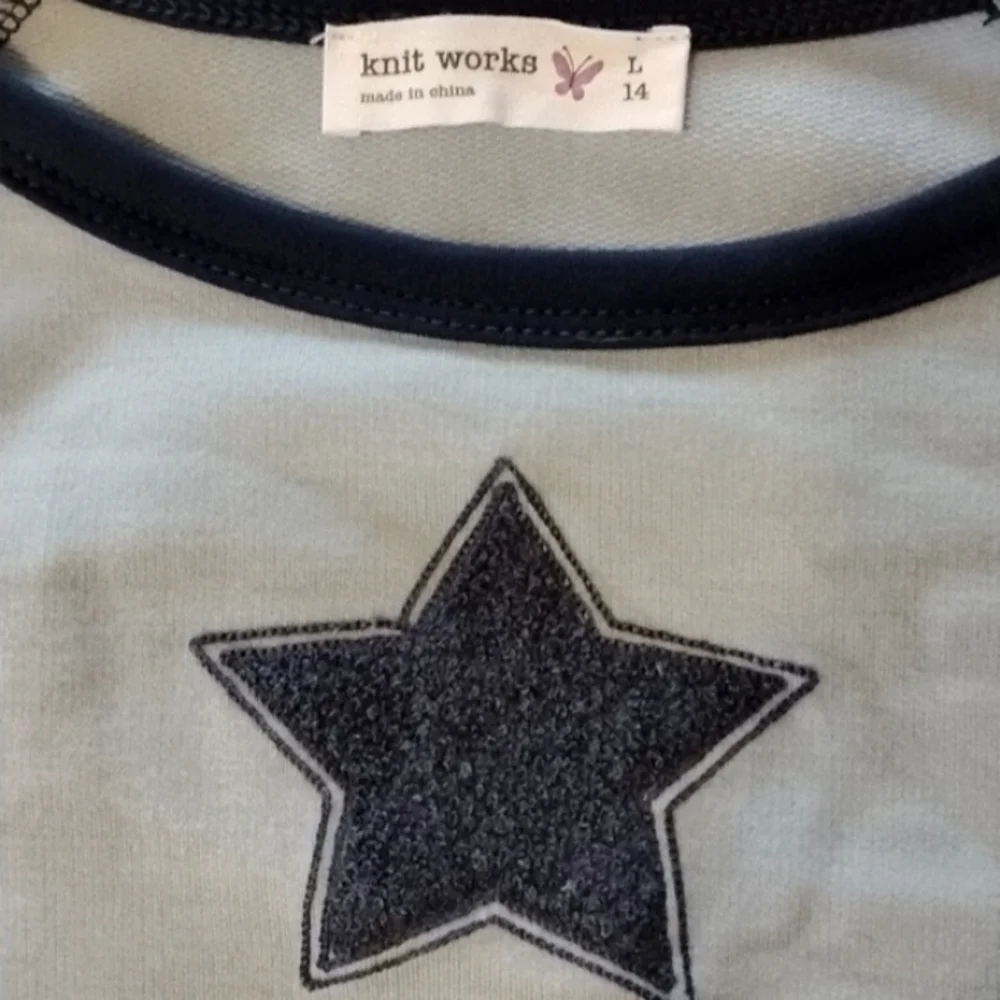 Knit Works Star Stud Blue & Gray Blouse, Size: L 14, NWT